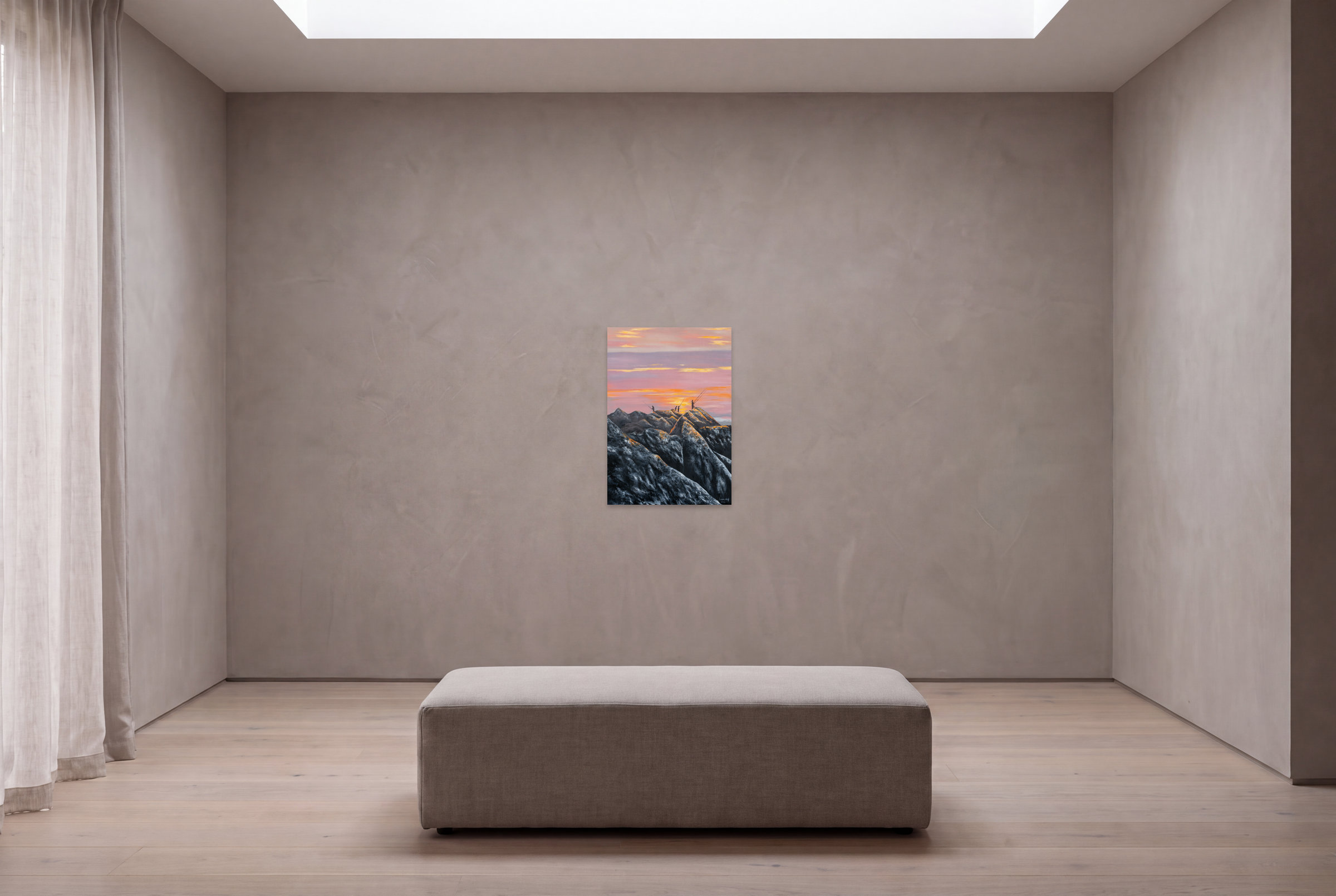 A visualisation of Cliff Anglers, Last Gold in an imagined viewing room.