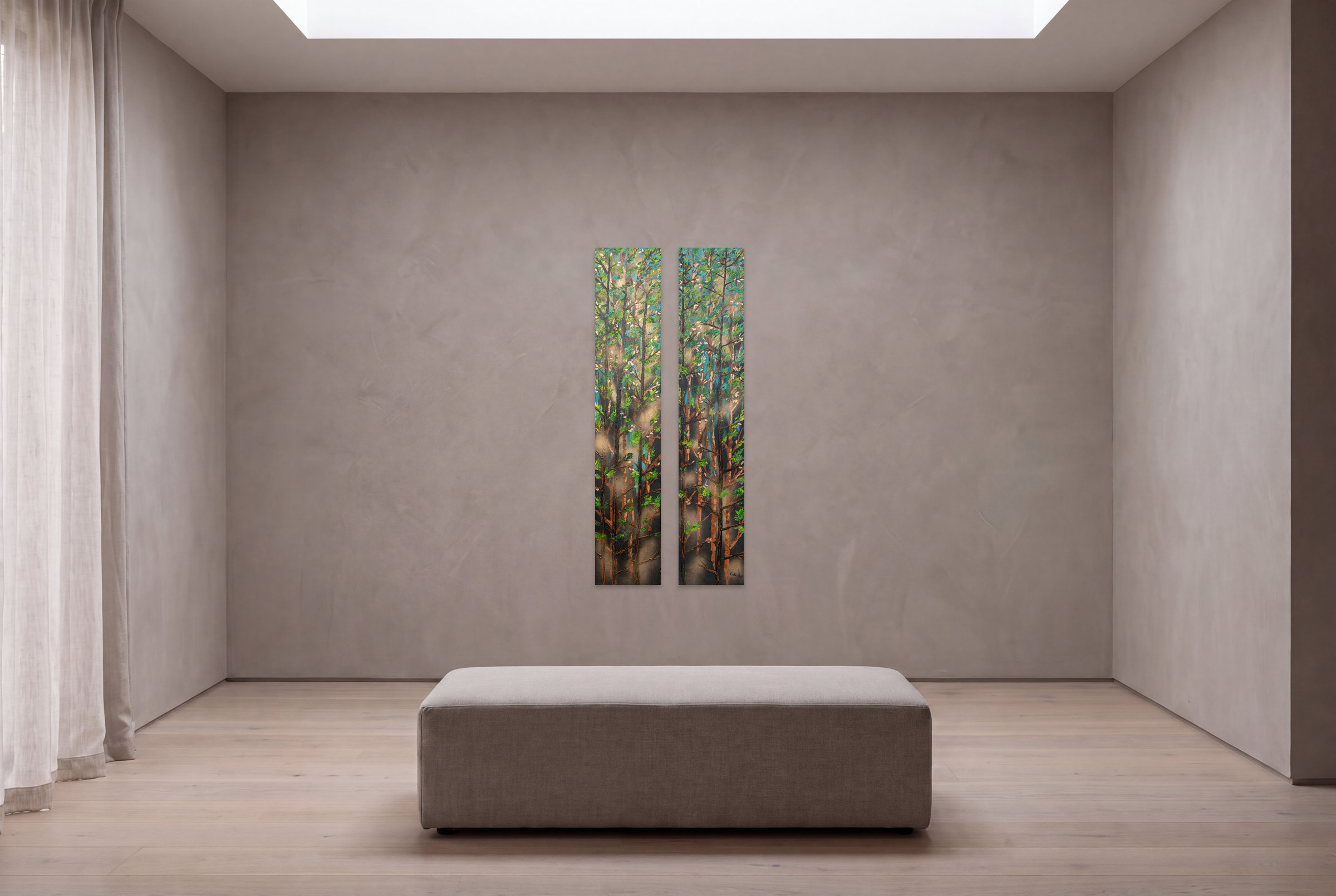 A visualisation of Pinewood, A Pair in an imagined viewing room.