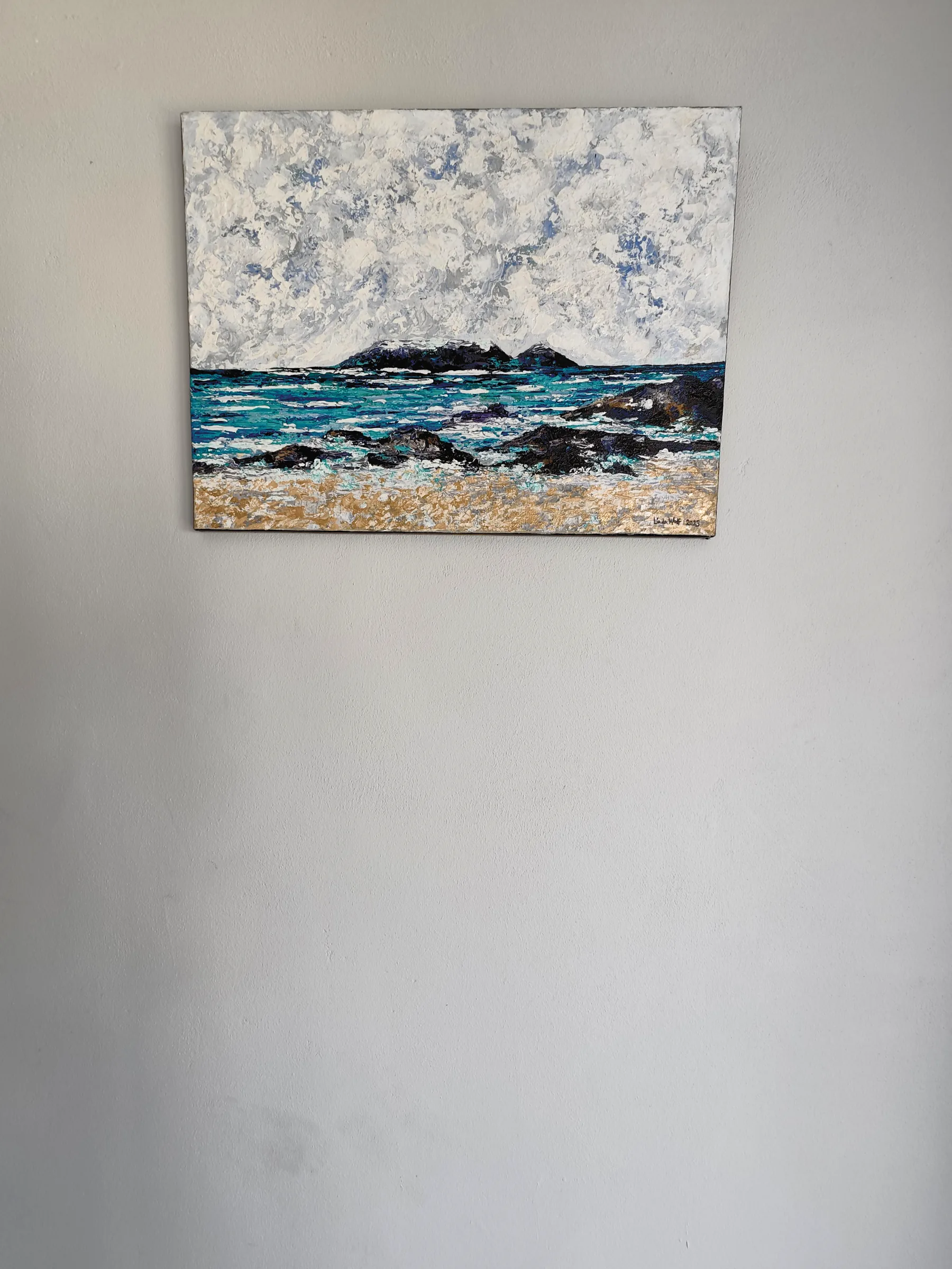 Cape of Storms, Whitewater, photographed hanging on a grey wall.